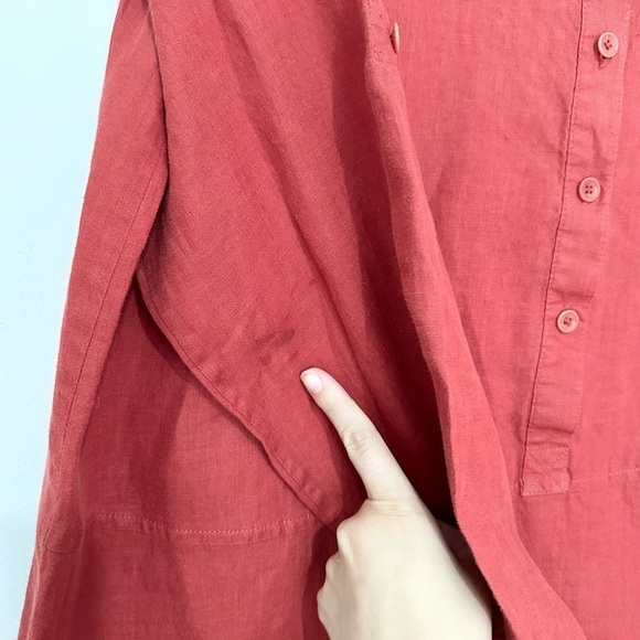 EILEEN FISHER Top small Linen Tunic Blouse Popover Round Neck Long Sleeve Red - Picture 4 of 7
